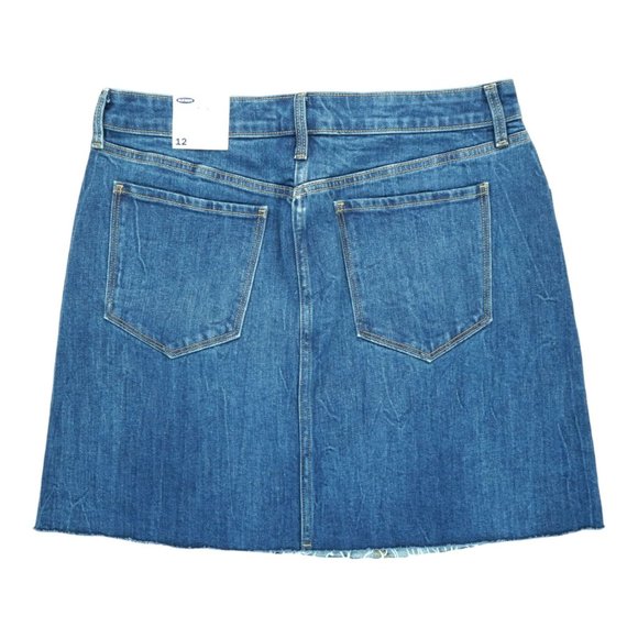NWT Old Navy Jean Skirt Women's 12 Denim Stretch Raw Hem - Picture 2 of 4